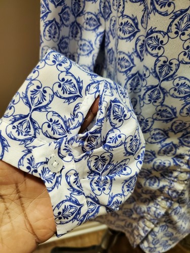 Jaclyn Smith Women's Blue & White Polyester V-Neck Long Sleeve Casual Blouse L - Picture 5 of 12