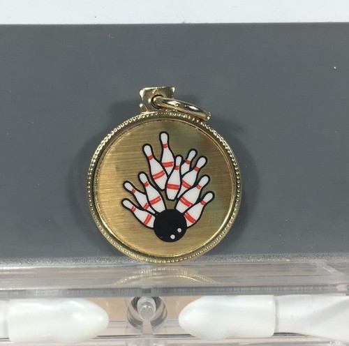 Bowling Pins Ball Gold Tone Round Pendant Charm For Necklace Keychain Crafts