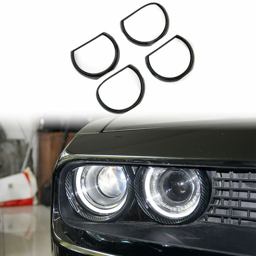 4x Headlight Cover Frame Front Light Trim for Dodge Challenger 15+ Carbon Fiber - Picture 2 of 6
