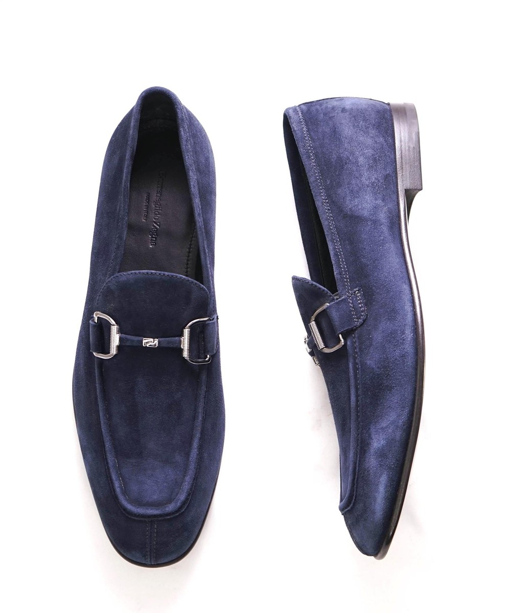 Ermenegildo Zegna Navy Suede Slip-On Loafers with Brown Leather Collar Ermenegildo Zegina Navy/Brown Suede Loafers, 12 – Radbird main image 4