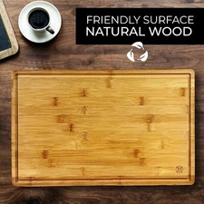 Large Wood Cutting Board, Organic Bamboo, 18x11x1, Premium Quality
