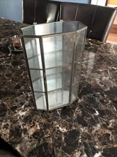 Vtg Mirror Brass Glass Miniatures Display Curio Cabinet Tabletop Wall 3 Shelves