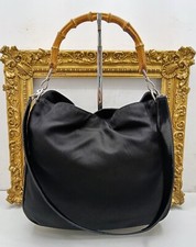 GUCCI BORSA BAMBOO HOBO/SHOPPER PELLE E TESSUTO NYLON NERA VINTAGE