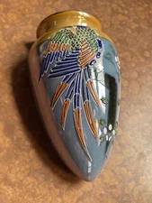 antique occupied Japan hand paint wall pocket vase Luster dragon wear porcelain