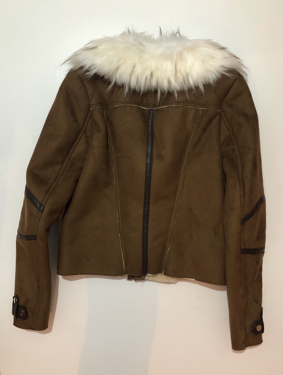 River Island Brown Suede Faux Fur Jacket Coat Size Uk 10 UK