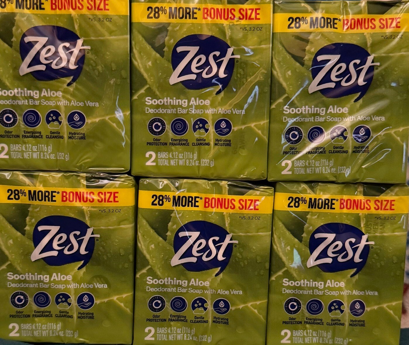 12 Bars Zest Soothing Aloe Deodorant Bar Soap with Aloe Vera 4.12 oz each