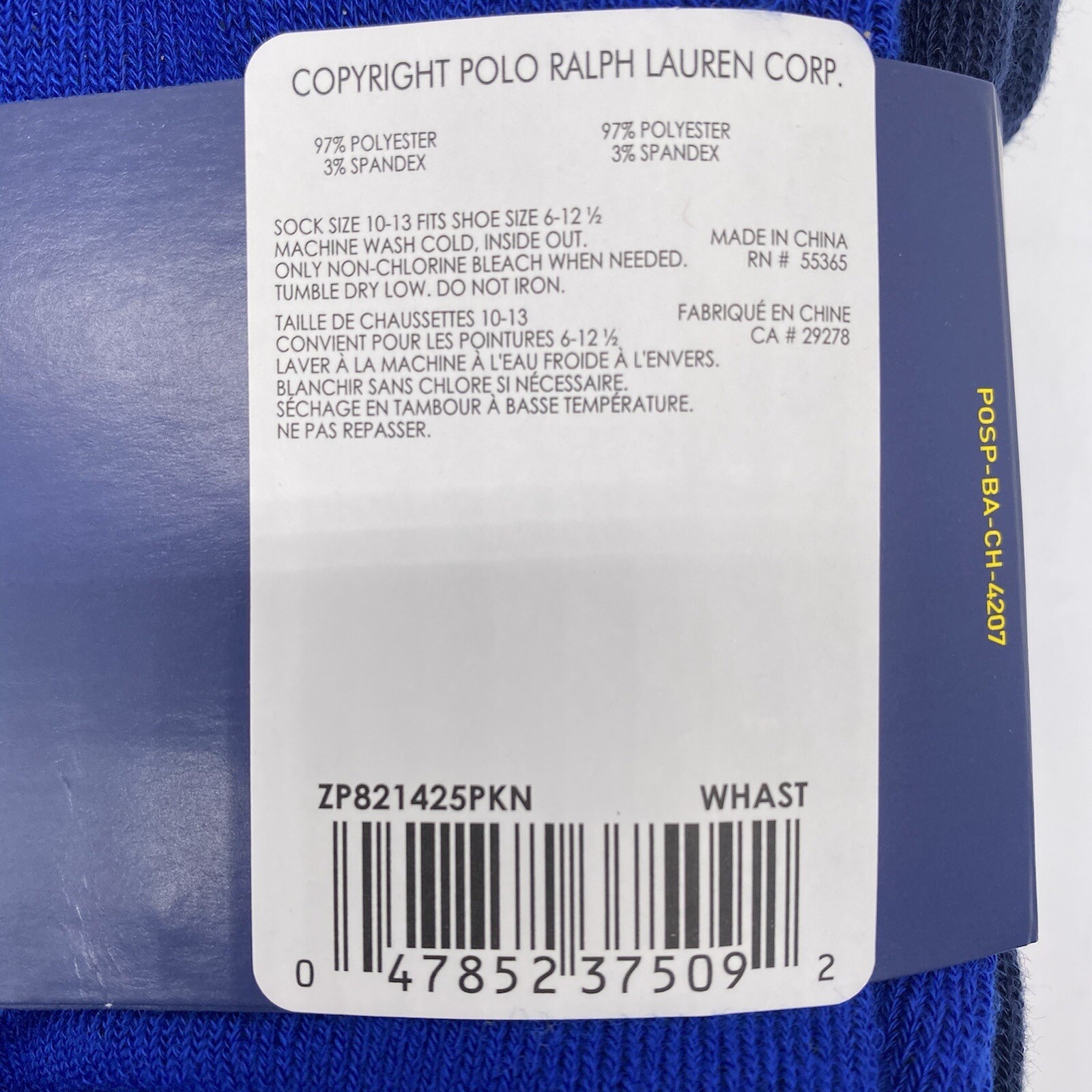 PONY Calze Polo Ralph Lauren Classic Sport Imbottite 6 Pk Bianco Blu Navy Taglia 10 13