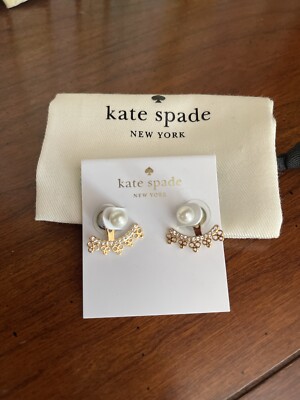 Kate Spade  %Authentic Chantilly Charm Ear Jackets Earrings Cream/Gold