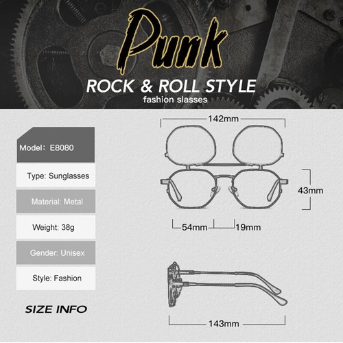 Retro Klapp-Sonnenbrille Steampunk Männer Frauen Metallgestell Vintage-Stil Brille - Bild 8 von 16