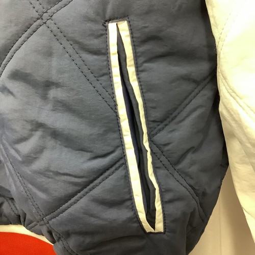 Boohoo Chicago Varsity Jacket Womens Blue Red Size 8 Quilted Hooded Long Sleeves - Picture 4 of 9