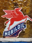 VINTAGE MOBIL PORCELAIN SIGN OLD 1954 PEGASUS GAS STATION OIL SERVICE DIECUT 8"
