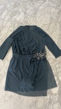 Weissman Women s Blue Mesh Long Sleeve Dance Dress Costume with Rhinestone