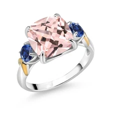 925 Silver and 10K Yellow Gold Peach Nano Morganite and Created Sapphire 3
