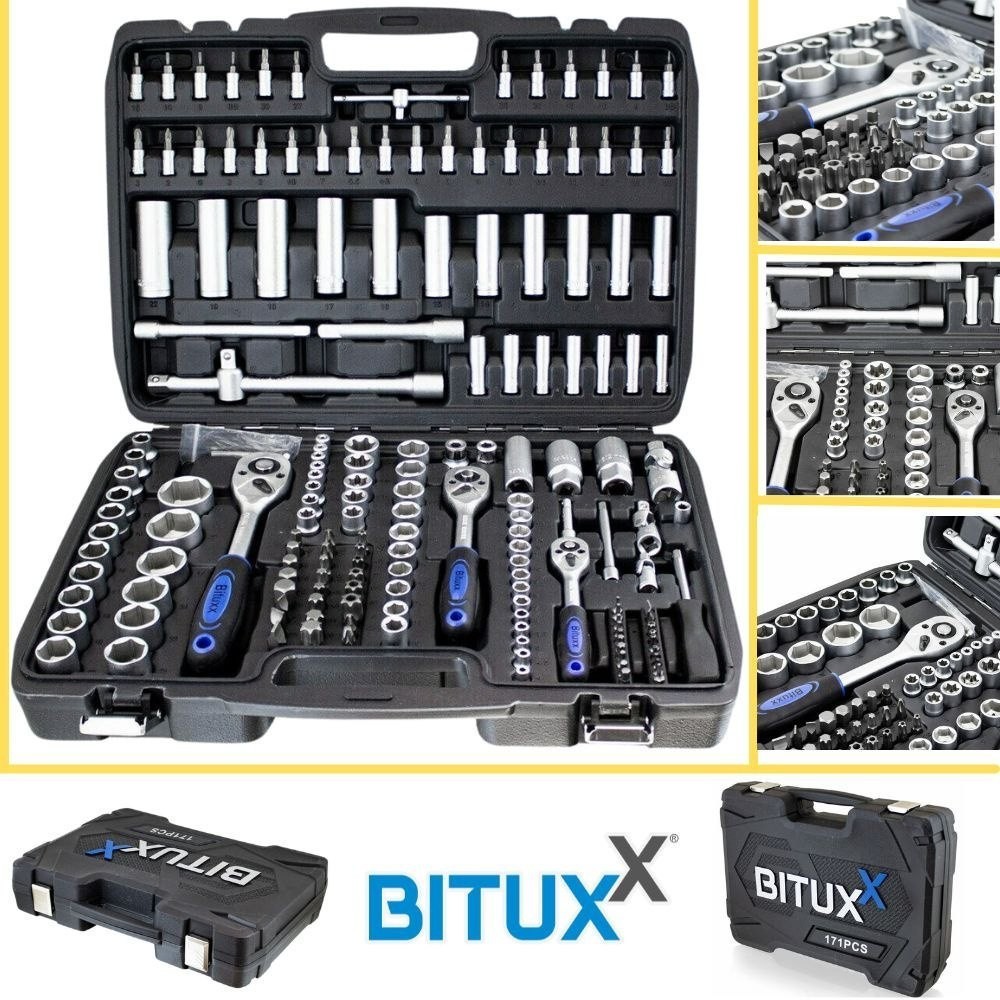 Coffret à douilles 171 pcs avec clé à cliquet et embouts de vissage en acier chrome vanadium