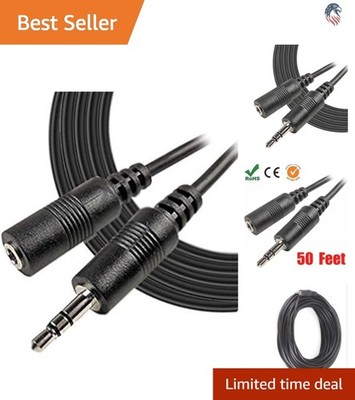 Universal 50 Feet 3.5mm Stereo Male/Female Extension Cable - High Quality Sound