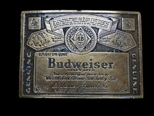 TI09152 VINTAGE 1970s  GENUINE BUDWEISER LAGER BEER  ADVERTISEMENT BELT BUCKLE