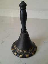 Vintage MCM Cast Iron Hand Service Dinner Bell Soup's On Primitive Rustic Style