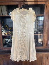 Antique 1920s Era Lace Sheer Floral Embroidery Dress Edwardian