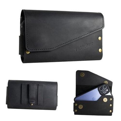 Leather Double Phone Case for Two Phones, Double Phone Holster foren M Black