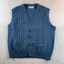 Vintage Jantzen Mens Blue Cable Knit Button Front Sweater Vest XL Made in USA