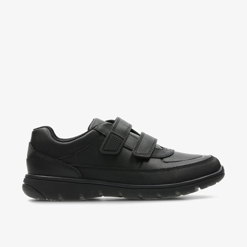 CLARKS SCHOOL Clarks Boys Venture Walk Youth Black Leather Riptape,School Shoes Leather School