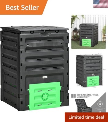 Efficient Outdoor Composting Bin, 450L with 2 Sliding Doors & Lightweight Design