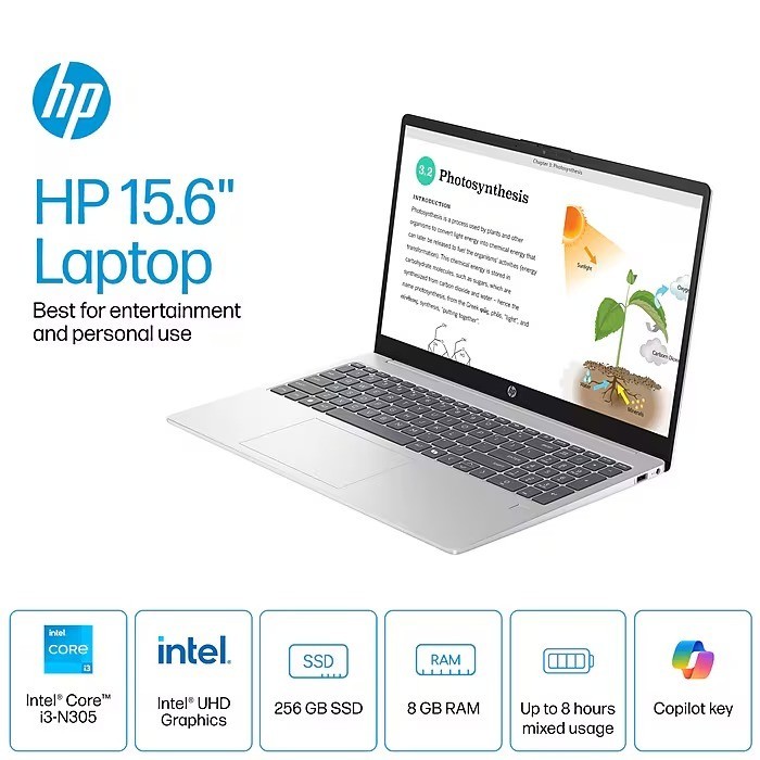 HP 15.6" LED Laptop, Intel Core i3- ,+ 7 hours battery 2