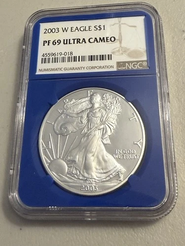 2003 W NGC PF69 ULTRA CAMEO American Silver Eagle Proof $1  Blue Core!
