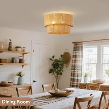 Boho Ceiling Light - 45cm – 2 Tier Rattan with Jute Rope Shade - 3 Lamps