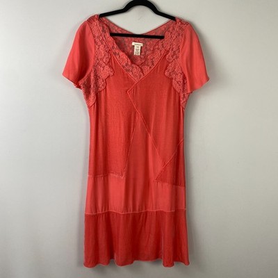 Sundance Rosalind Silk Dress Lace Velvet Size 10 Coral Bohemian | eBay