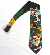 Looney Tunes Vintage Necktie 1990's Christmas Mania Bugs Bunny Taz 1994