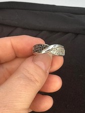 Sterling Silver Twist Ring with Cubic Zirconia| Two Tone Stones | Size L