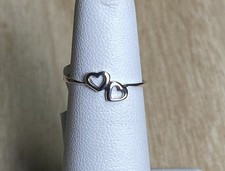 GIFT BOXED   2 Joined Hearts 925 Sterling Silver New DAINTY RING Sizes 2 - 4.5