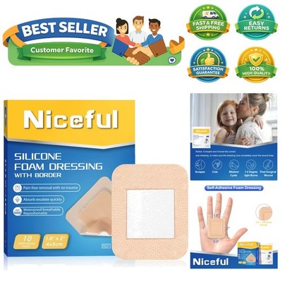Soft and Absorbent Silicone Foam Bandages - 10 Pack, 1.6'' x 2'' for Minor Wounds