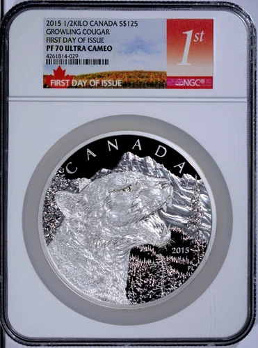 2015 Canada $125 Growling Cougar 1/2 Kilo 16.075oz Silver NGC PF70 UCAM FDOI