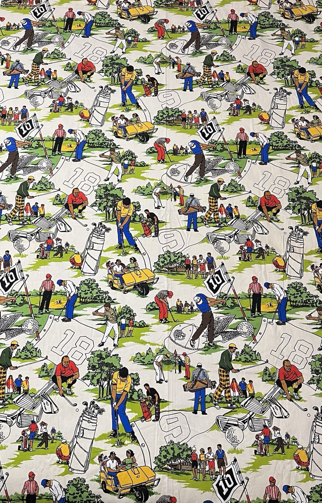 Fabric Retro Print 2 Curtain Panels 4 Yards Sports 18 Holes 