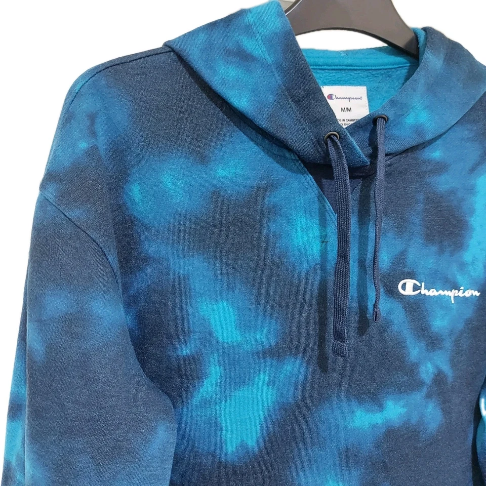 Sudadera con capucha polar vintage Champion tie dye manga larga azul para mujer talla M Foto 3 de 4