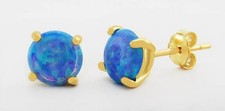 GENUINE 2.02 Cts OPAL STUD EARRINGS 14K YELLOW GOLD PLATED - New With Tag