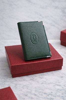 Cartier Must De Cartier Green Leather 6 Card Holder Wallet NIB