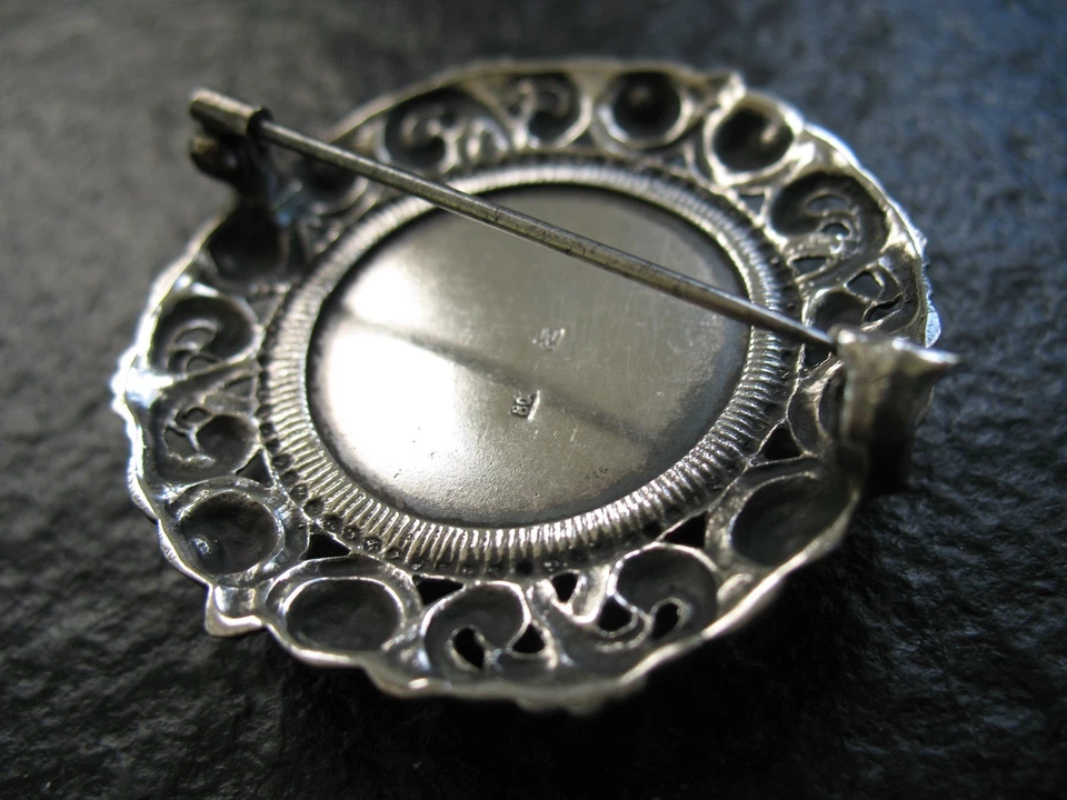 Brosche Silber 800 Jugendstil von ca. 1910 mit Grünachat Edelstein - Bild 4 von 4