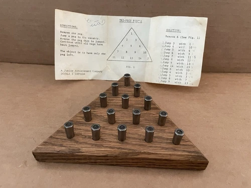 Vintage TRI-PEG PUZZLE Wood Game w/ Instructions