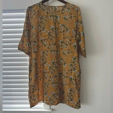 Vintage Yellow Floral Shift Dress Size S/M