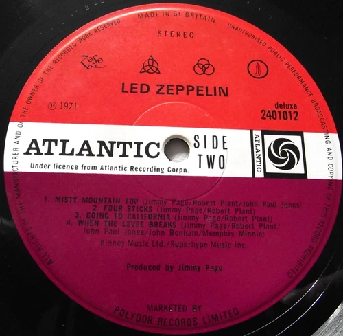 LED ZEPPELIN ~ IV FOUR SYMBOLS ** 1971 UK Plum/Red ATLANTIC LP INVERTED FEATHER.