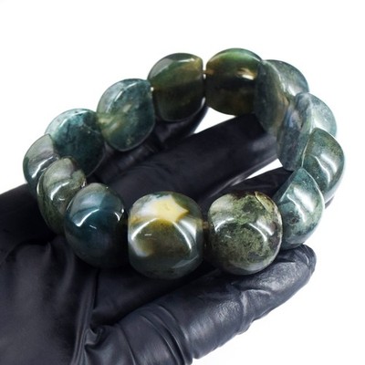 Einzigartiges Design Moosachat 279,00 kt Perlen bestes dehnbares Armband RK 10 E787
