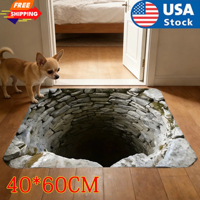 Non Slip Door Floor Mat Washable 3D Optical Illusion Endless Abyss