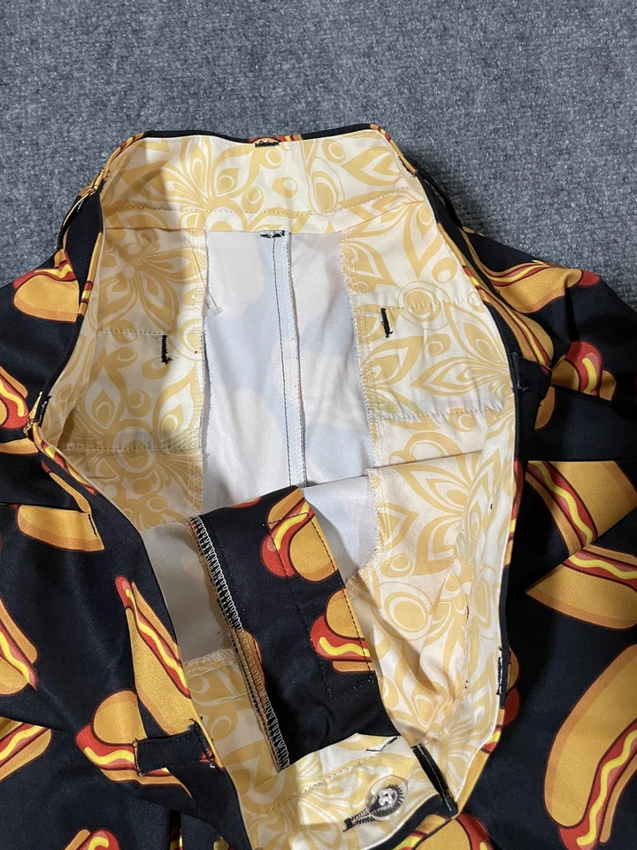 Loudmouth 高尔夫短裤男式 34 黑色热狗印花新奇涤纶高尔夫 — 第 3/4 张图片