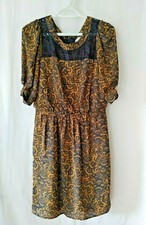 Jessica Simpson Fit & Flare Dress Navy Lace Yoke Scoop Neck 3/4 Slv 6  #12264