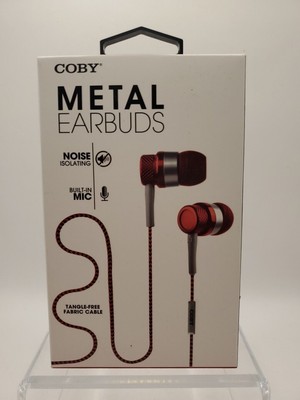Coby CVE-200 Jammerz Metal Stereo Earbuds Built-in Microphone Tangle Free Cable