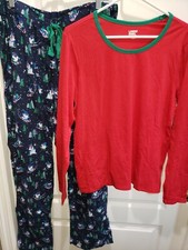 LANDS END womens 2 pc PAJAMAS sleepwear SET SNOWMEN LARGE 14/16 CHRISTMAS TREES