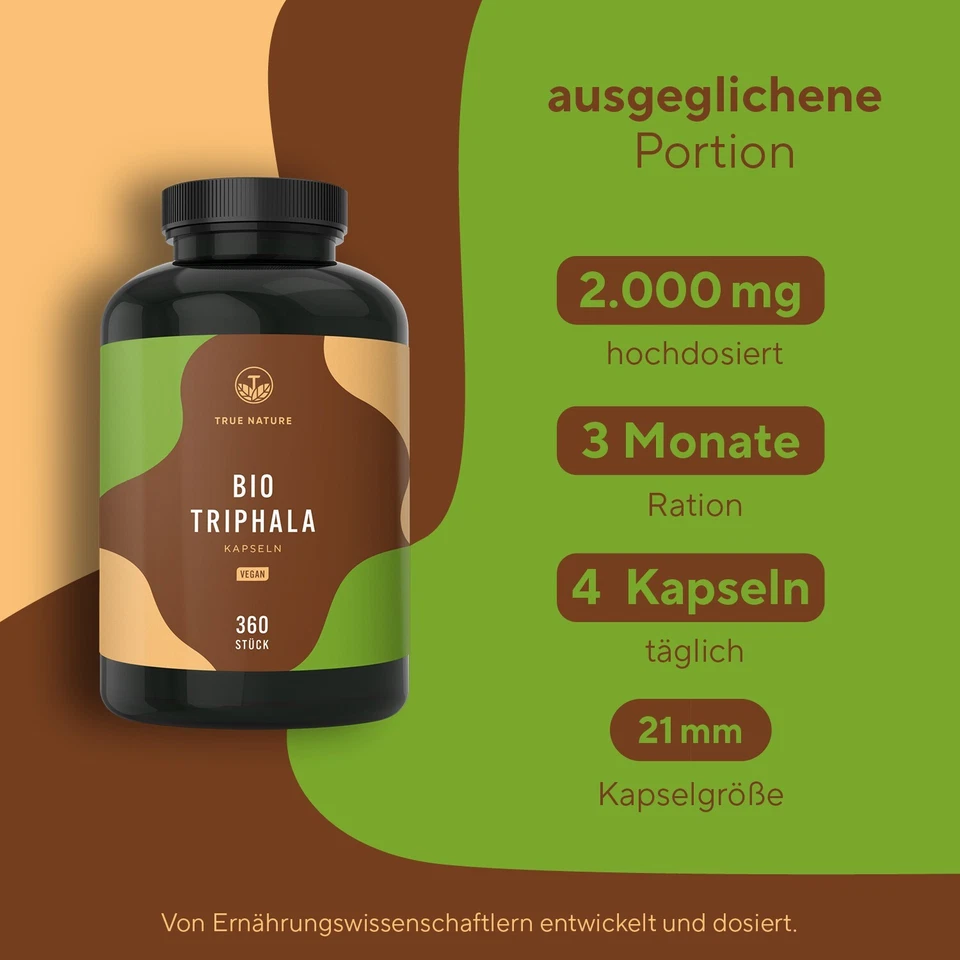 Bio Triphala - 360 Kapseln - 2000mg Hochdosiert - Eisen-Quelle - TRUE NATURE® - Bild 2 von 4